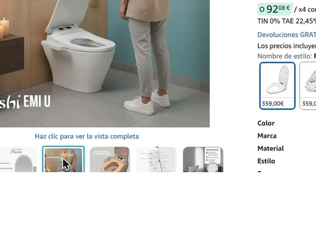 Foto 3 de Nashi Emi V - Tapa de Inodoro Inteligente con Bidet Eléctrico, Apertura Automática y Pantalla LCD